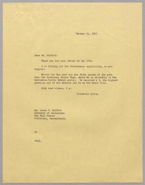 Primary view of object titled '[Letter from Harris L. Kempner to Mr. James V. Moffatt, October 24, 1955]'.