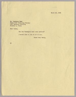 Primary view of object titled '[Letter from Harris L. Kempner to Lawrence Reed, March 30, 1956]'.
