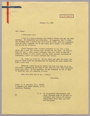 Primary view of object titled '[Letter from Harris L. Kempner to Lieut. I. H. Kempner, III, January 12, 1956]'.