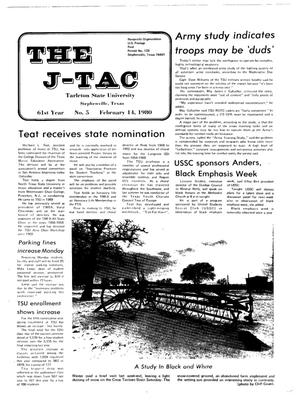 Primary view of object titled 'The J-TAC (Stephenville, Tex.), Vol. 61, No. 5, Ed. 1 Thursday, February 14, 1980'.