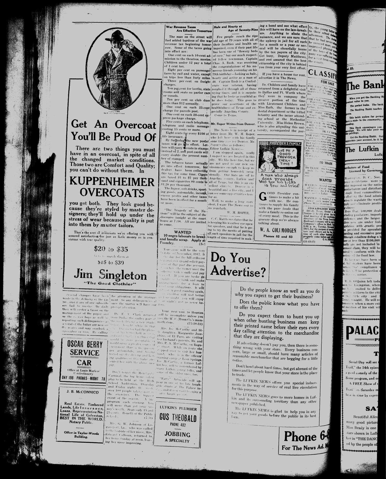 Lufkin Daily News (Lufkin, Tex.), Vol. [2], No. 309, Ed. 1 Wednesday, October 31, 1917
                                                
                                                    [Sequence #]: 4 of 4
                                                