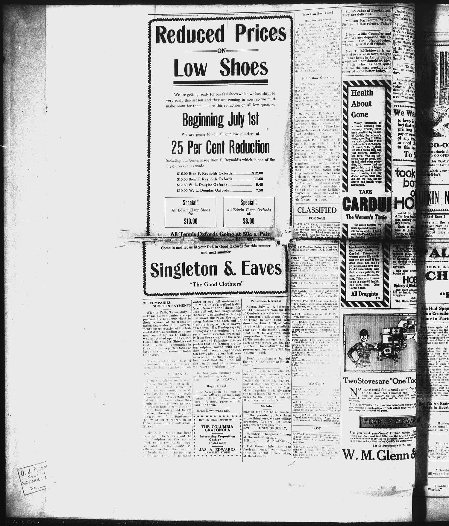 Lufkin Daily News (Lufkin, Tex.), Vol. 5, No. 206, Ed. 1 Thursday, July 1, 1920
                                                
                                                    [Sequence #]: 4 of 4
                                                