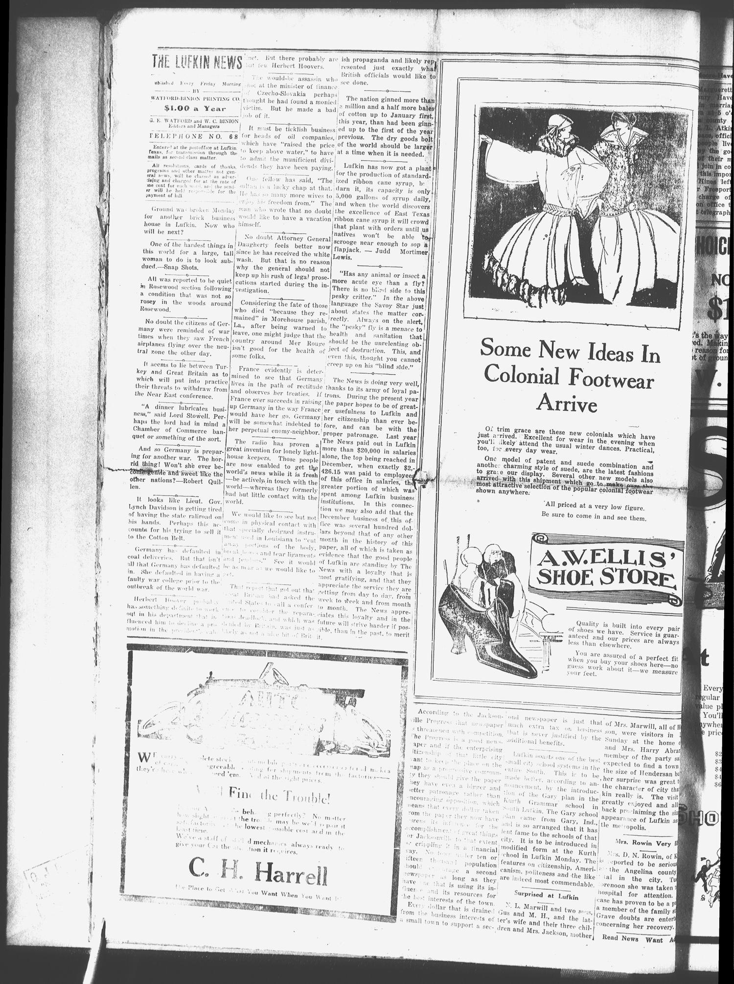 The Lufkin News (Lufkin, Tex.), Vol. 17, No. 42, Ed. 1 Friday, January 12, 1923
                                                
                                                    [Sequence #]: 4 of 8
                                                