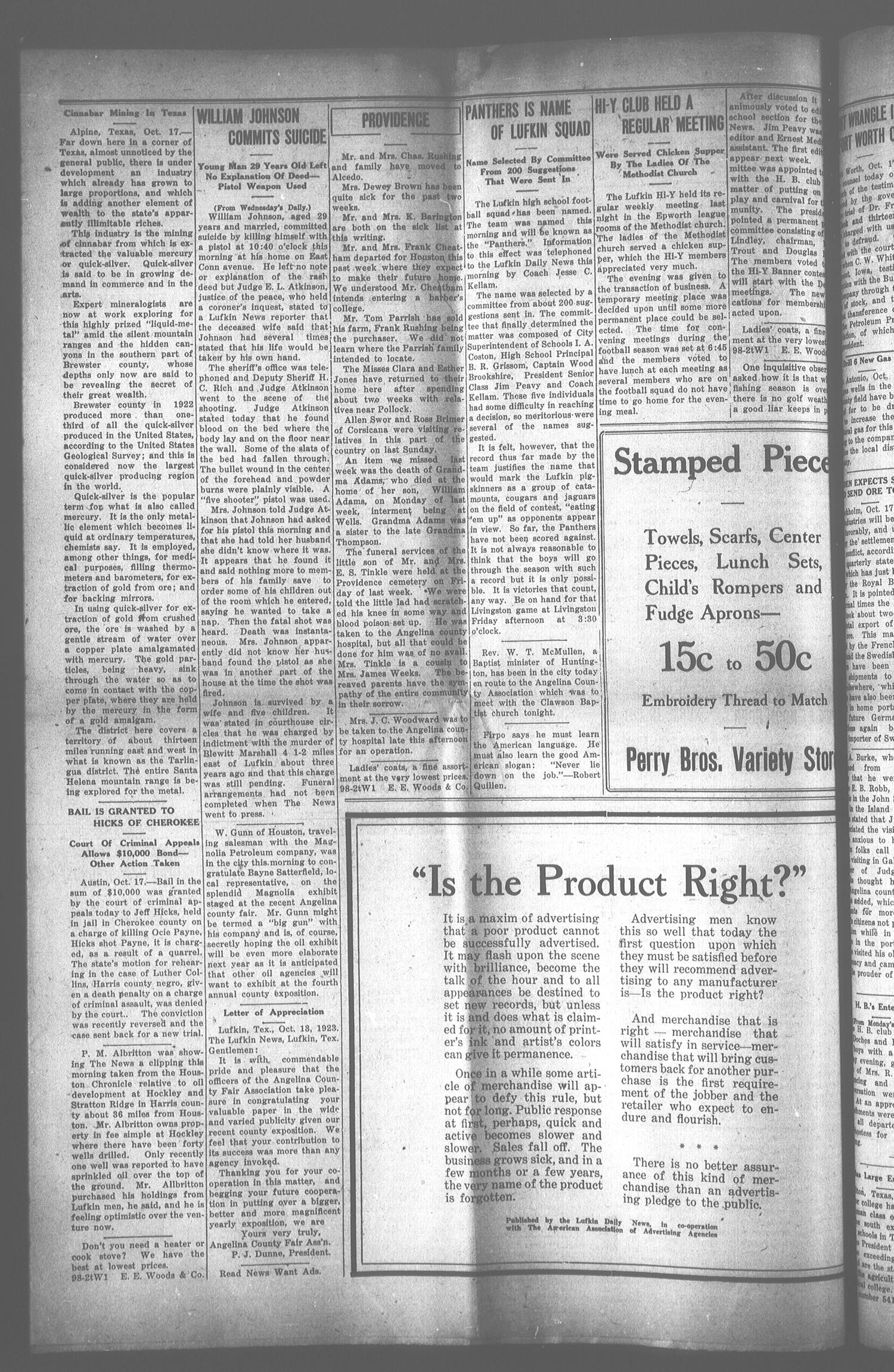 The Lufkin News (Lufkin, Tex.), Vol. 18, No. 31, Ed. 1 Friday, October 19, 1923
                                                
                                                    [Sequence #]: 2 of 8
                                                