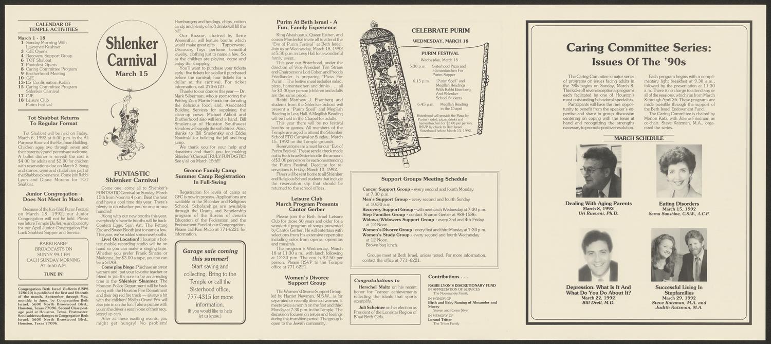 Congregation Beth Israel Bulletin, Volume 138, Number 13, March 1992
                                                
                                                    [Sequence #]: 2 of 3
                                                