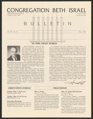 Primary view of object titled 'Congregation Beth Israel Bulletin, Volume 139, Number 18, May 1993'.
