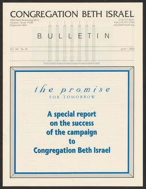 Primary view of object titled 'Congregation Beth Israel Bulletin, Volume 146, Number 20, June 2000'.