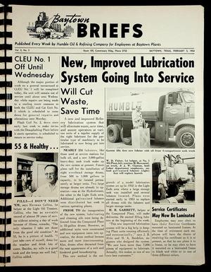 Primary view of object titled 'Baytown Briefs (Baytown, Tex.), Vol. 02, No. 05, Ed. 1 Friday, February 5, 1954'.