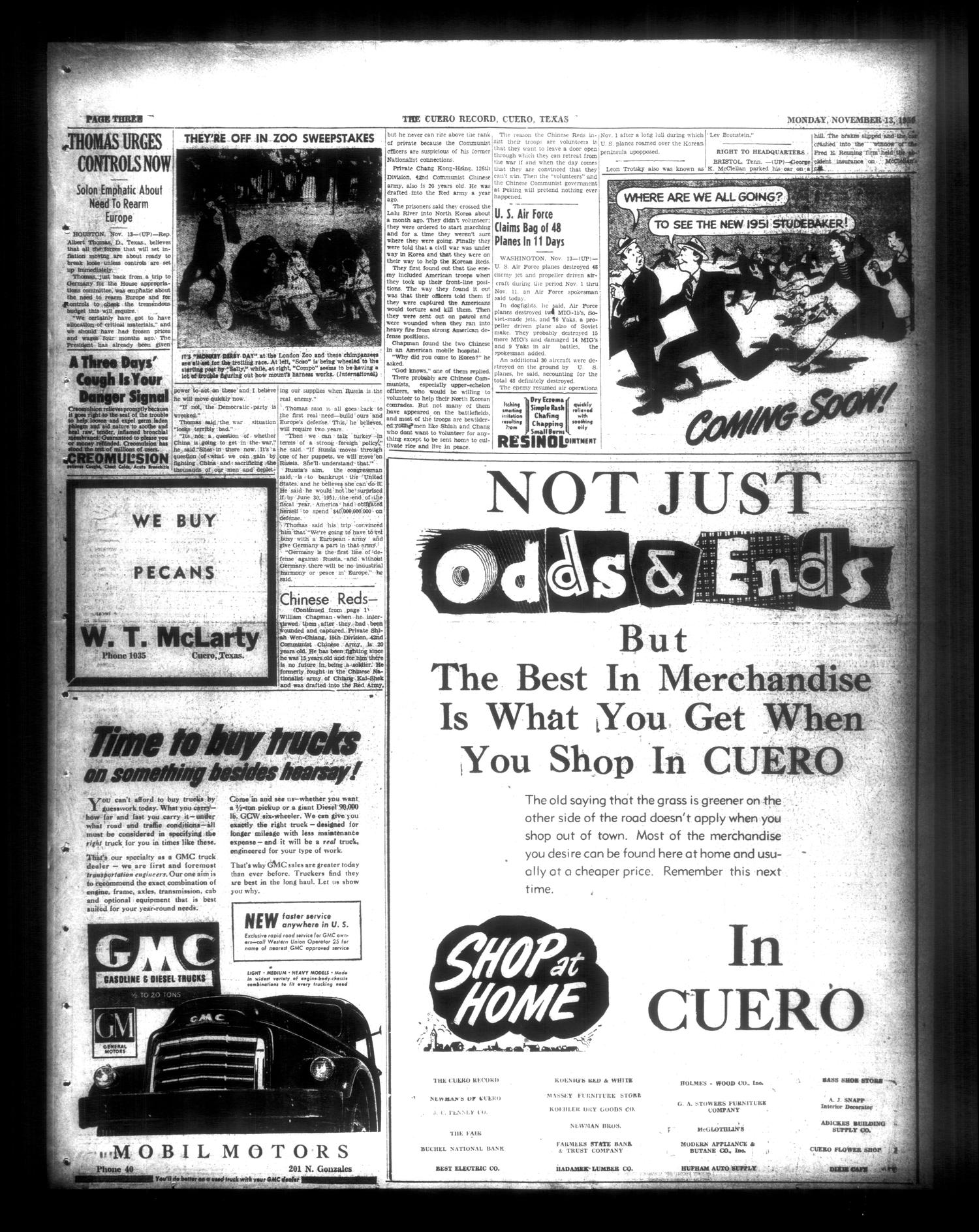 The Cuero Record (Cuero, Tex.), Vol. 56, No. 309, Ed. 1 Monday, November 13, 1950
                                                
                                                    [Sequence #]: 3 of 6
                                                
