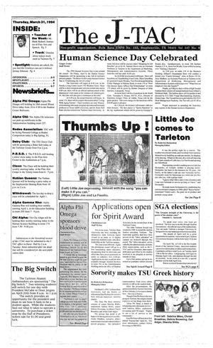 Primary view of The J-TAC (Stephenville, Tex.), Vol. 147, No. 9, Ed. 1 Thursday, March 31, 1994