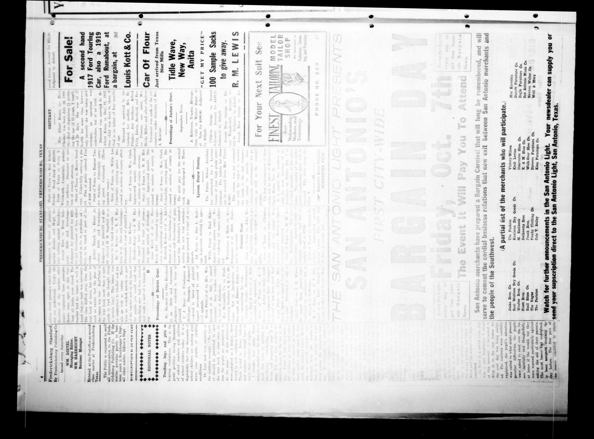 Fredericksburg Standard (Fredericksburg, Tex.), Vol. 15, No. 2, Ed. 1 Saturday, October 1, 1921
                                                
                                                    [Sequence #]: 4 of 10
                                                