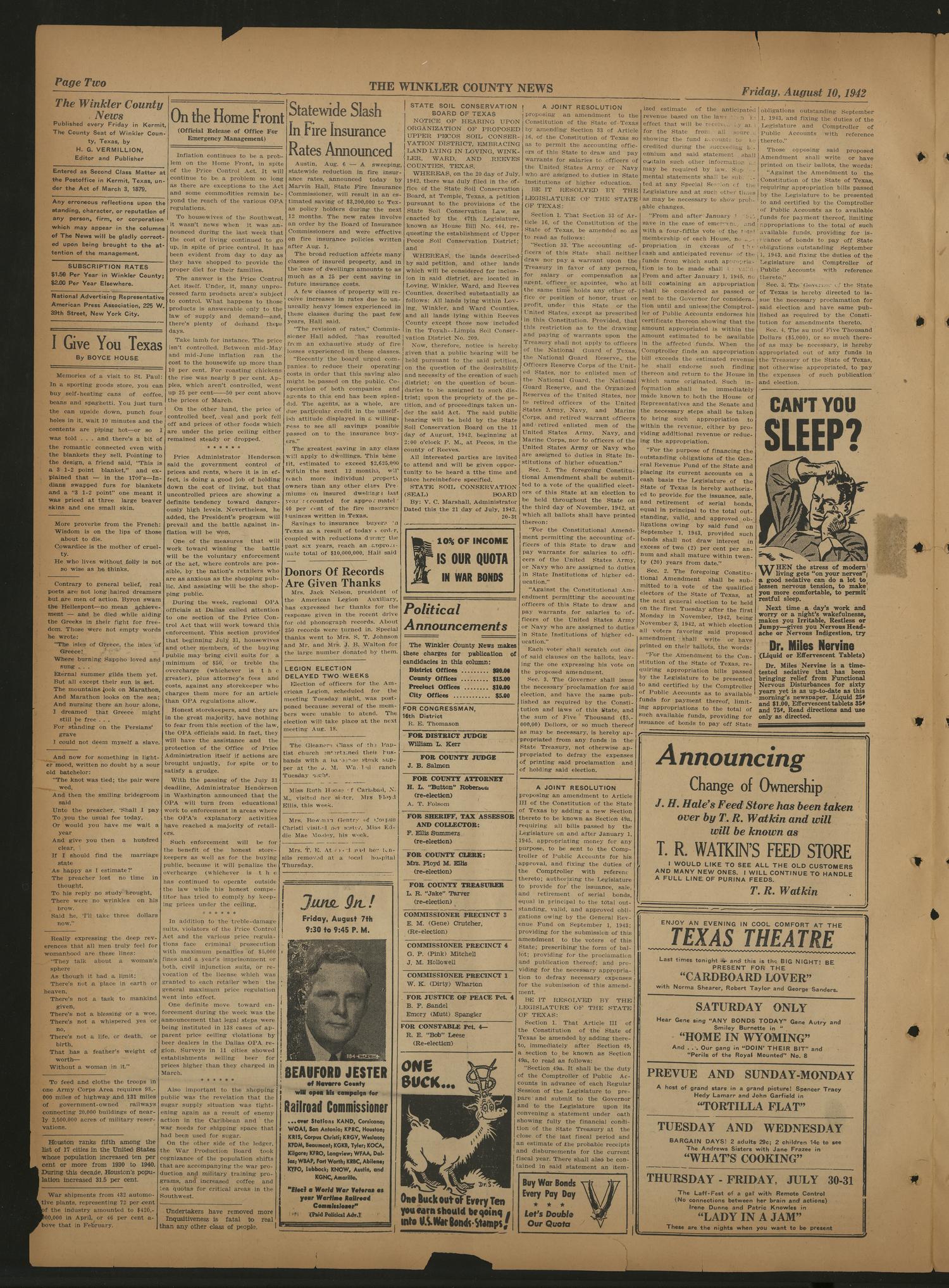 The Winkler County News (Kermit, Tex.), Vol. 6, No. 21, Ed. 1 Friday, August 7, 1942
                                                
                                                    [Sequence #]: 2 of 4
                                                