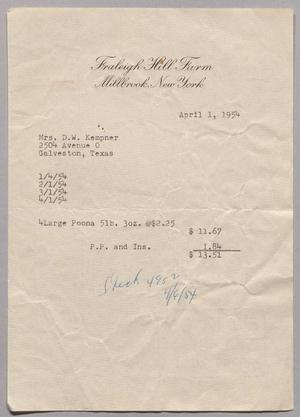 Primary view of object titled '[Invoice for Large Poona Cucumber, April 1, 1954]'.