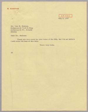 Primary view of object titled '[Letter from Harris Leon Kempner to Ivar H. Bentzen, May 4, 1957]'.