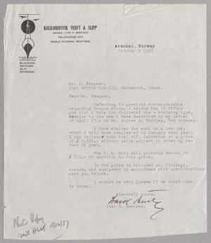 Primary view of object titled '[Letter from Kolbjørnsvik Verft & Slipp to Mr. H. Kempner, October 9, 1957]'.