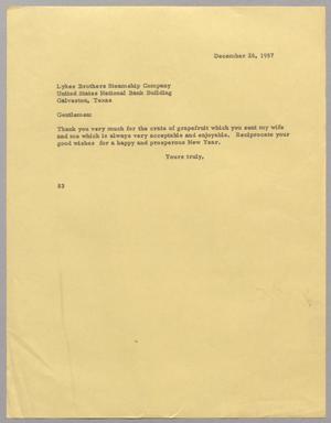 Primary view of object titled '[Letter from Fred H. Rayner to Lykes Brothers Steamship Company, December 26, 1957]'.