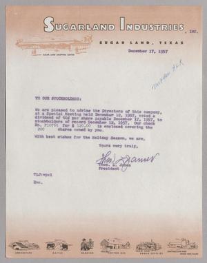 Primary view of object titled '[Letter from Sugarland Industries, December 17, 1957 #1]'.