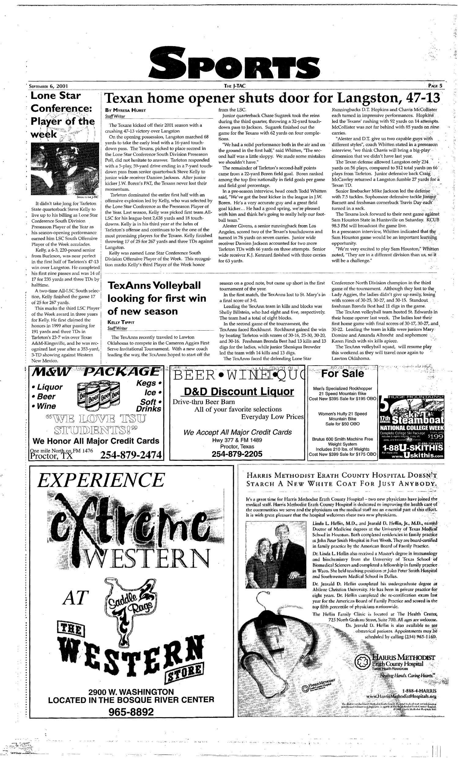 The J-TAC (Stephenville, Tex.), Vol. 162, No. 1, Ed. 1 Thursday, September 6, 2001
                                                
                                                    [Sequence #]: 5 of 14
                                                