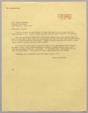 Primary view of object titled '[Letter from D. W. Kempner to Dr. Bruce Webster, June 26, 1956]'.