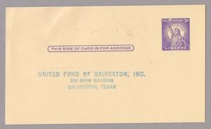Primary view of object titled '[Blank Reply Postcard to United Fund of Galveston, Inc., 1959]'.
