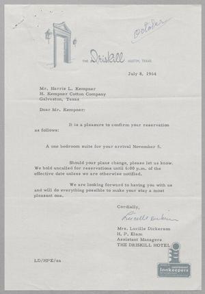 Primary view of object titled '[Letter from Lucille Dickerson to Harris L. Kempner, July 8, 1964]'.