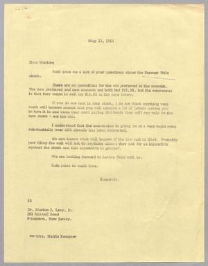 Primary view of object titled '[Letter from Harris L. Kempner to Dr. Marion J. Levy, Jr., May 22, 1964]'.