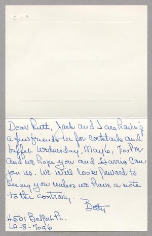 Primary view of object titled '[Invitation from Betty Stoneham to Ruth Kempner, May 1964]'.