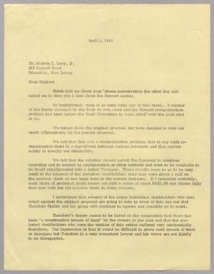 Primary view of object titled '[Letter from Harris L. Kempner to Dr. Marion J. Levy, Jr., April 1, 1964]'.