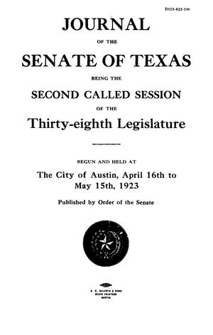 Primary view of object titled 'Journal of the Senate of Texas being the Second Called Session of the Thirty-Eighth Legislature'.