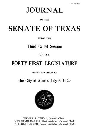 Primary view of object titled 'Journal of the Senate of Texas being the Third Called Session of the Forty-First Legislature'.