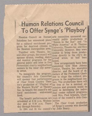 Primary view of object titled '[Clipping: Human Relations Council To Offer Synge's 'Playboy']'.