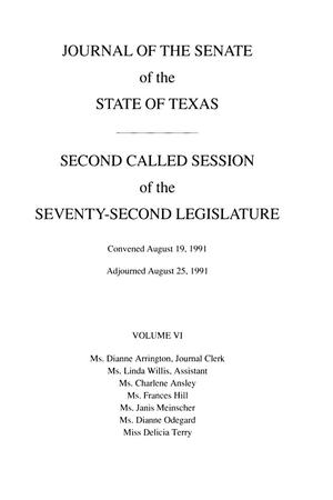 Primary view of object titled 'Journal of the Senate of the State of Texas, Second, Third, and Fourth Called Sessions of the Seventy-Second Legislature, Volume 6'.
