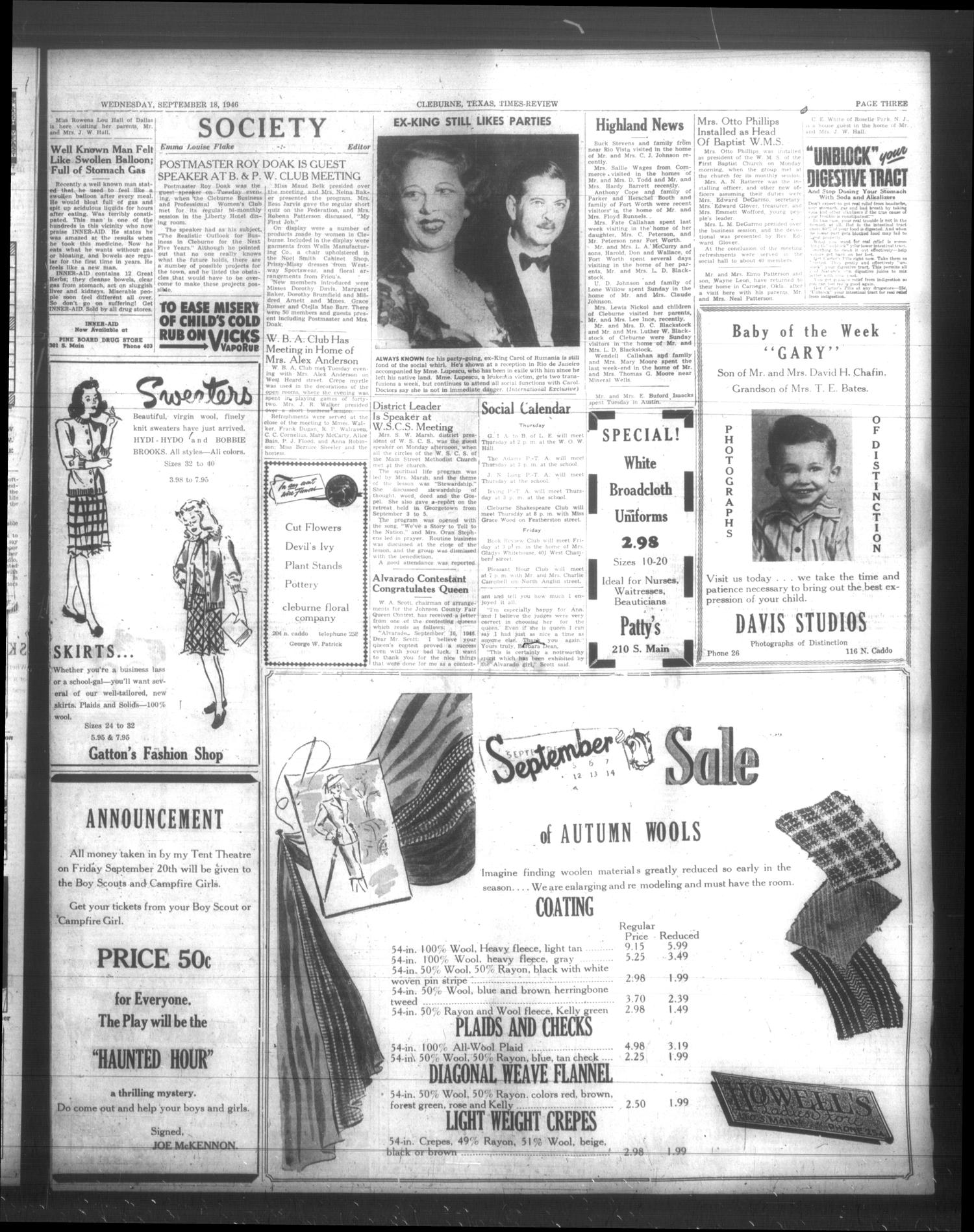 Cleburne Times-Review (Cleburne, Tex.), Vol. 41, No. 264, Ed. 1 Wednesday, September 18, 1946
                                                
                                                    [Sequence #]: 3 of 6
                                                