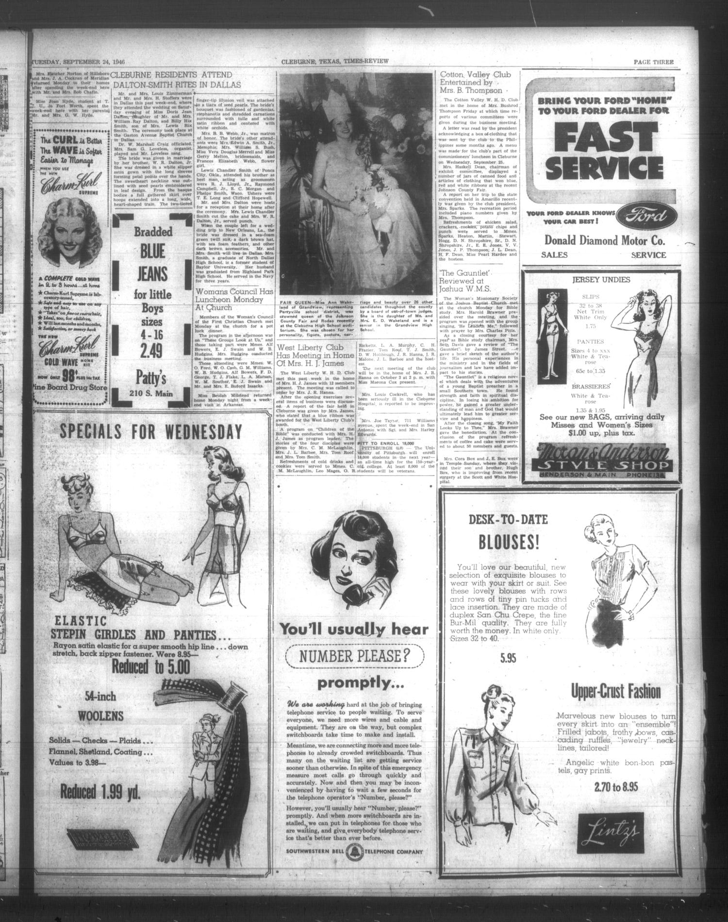 Cleburne Times-Review (Cleburne, Tex.), Vol. 41, No. 269, Ed. 1 Tuesday, September 24, 1946
                                                
                                                    [Sequence #]: 3 of 6
                                                