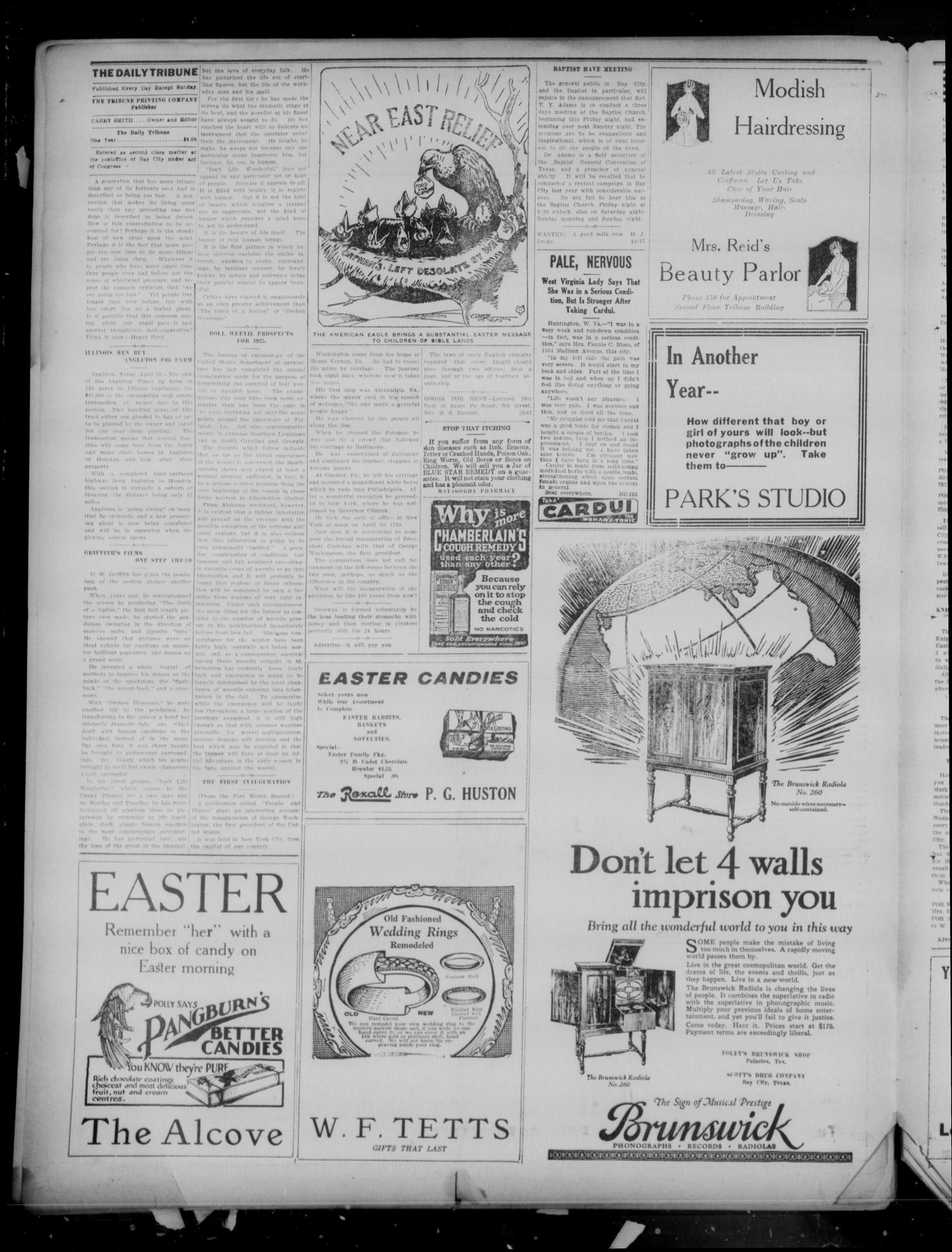 The Daily Tribune (Bay City, Tex.), Vol. 20, No. 45, Ed. 1 Saturday, April 11, 1925
                                                
                                                    [Sequence #]: 2 of 4
                                                