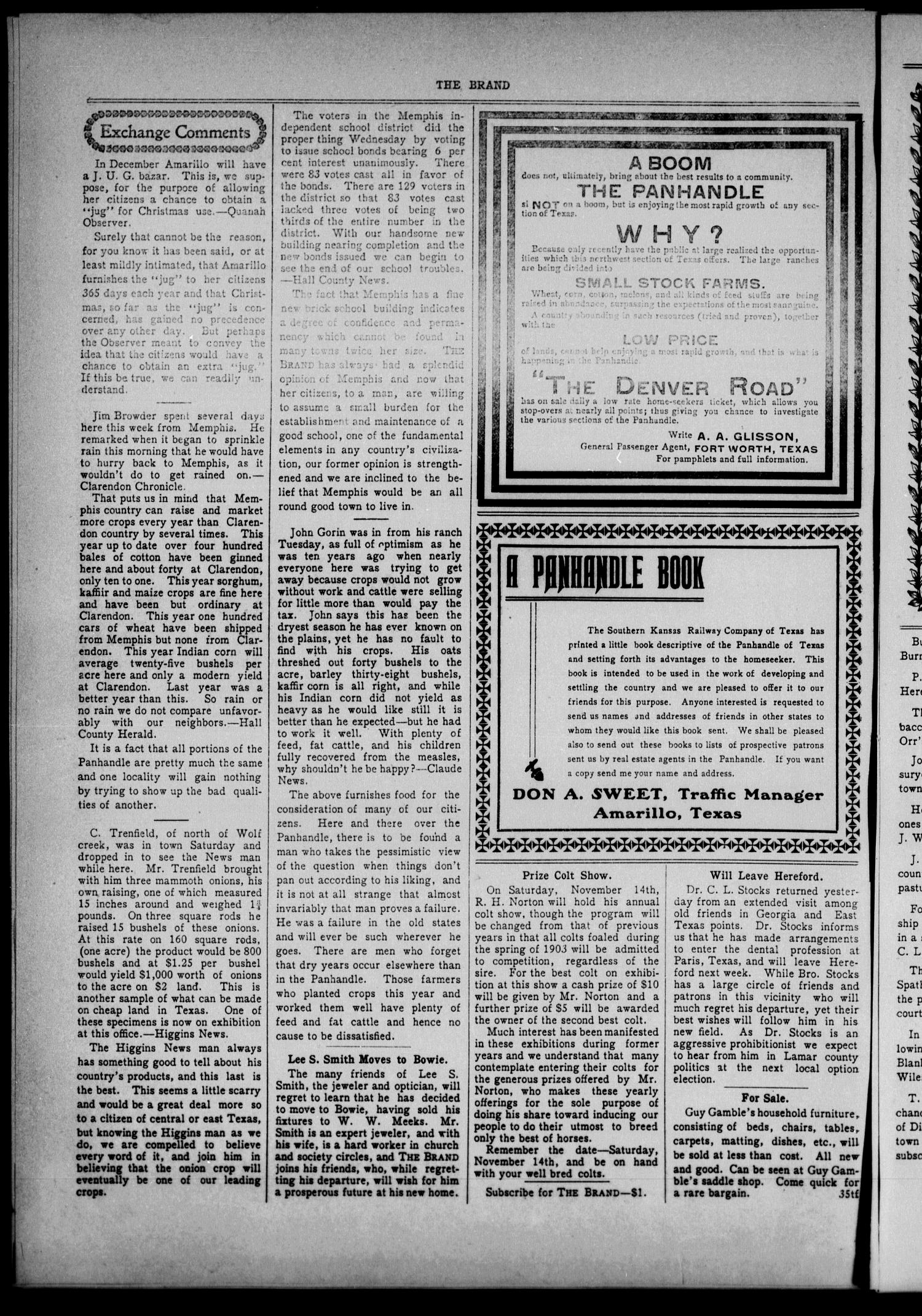 The Brand (Hereford, Tex.), Vol. 3, No. 38, Ed. 1 Friday, November 6, 1903
                                                
                                                    [Sequence #]: 4 of 16
                                                