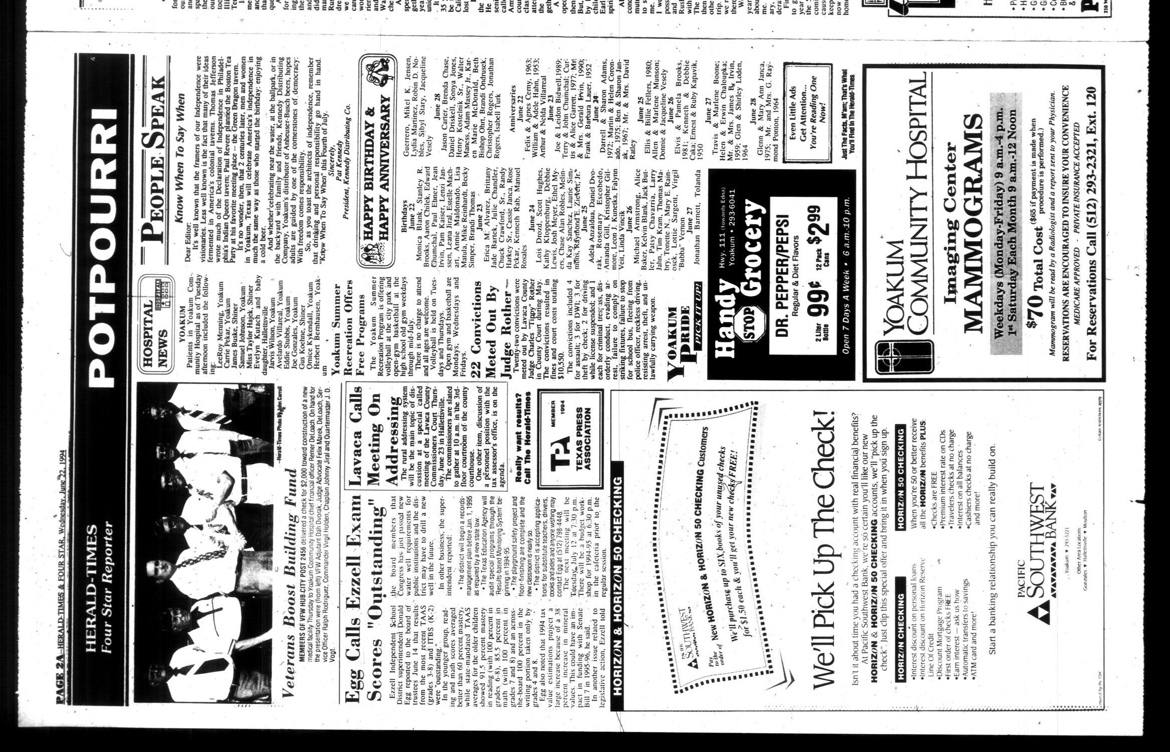 Yoakum Herald-Times and Four Star Reporter (Yoakum, Tex.), Vol. 102, No. 25, Ed. 1 Wednesday, June 22, 1994
                                                
                                                    [Sequence #]: 2 of 20
                                                