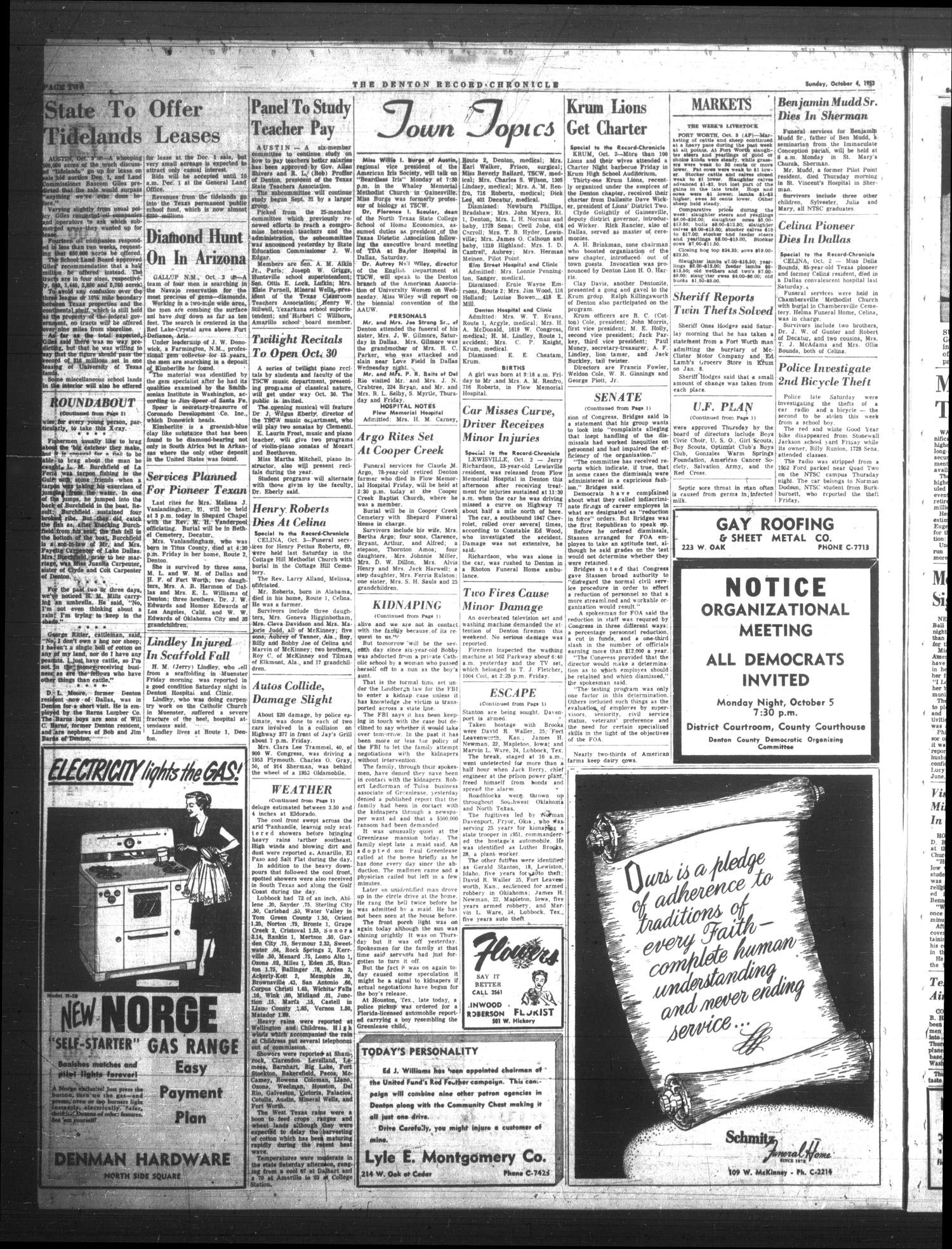 Denton Record-Chronicle (Denton, Tex.), Vol. 51, No. 55, Ed. 1 Sunday, October 4, 1953
                                                
                                                    [Sequence #]: 2 of 41
                                                