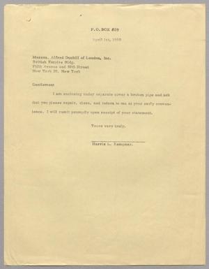 Primary view of object titled '[Letter from Harris L. Kempner to Alfred Dunhill of London, Inc.,  April 1, 1960]'.