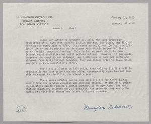 Primary view of object titled '[Letter from Muneyuki Nakano to H. Kempner Cotton Co., January 13, 1960]'.