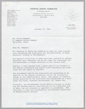 Primary view of object titled '[Letter from Jay E. Helme to Harris L. Kempner, October 26, 1964]'.