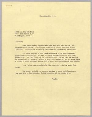 Primary view of object titled '[Letter from Harris Kempner to Ann Oppenheimer, November 26, 1965]'.