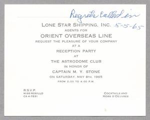 Primary view of object titled '[Invitation For a Reception Party Honoring Captain M. Y. Stone, May 8, 1965]'.