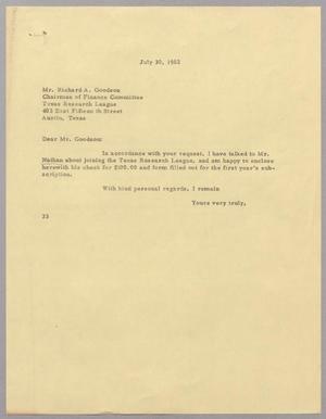 Primary view of object titled '[Letter from Harris Leon Kempner to Richard A. Goodson, July 30, 1962]'.