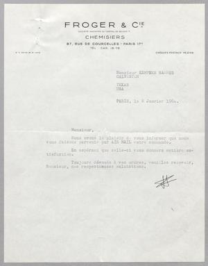 Primary view of object titled '[Letter from Froger & Co. to Harris Kempner, January 8, 1964]'.