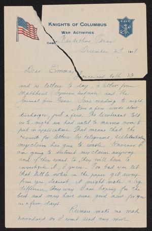 Primary view of object titled '[Letter from Hector Suyker to Emma Riecke - December 2, 1918]'.