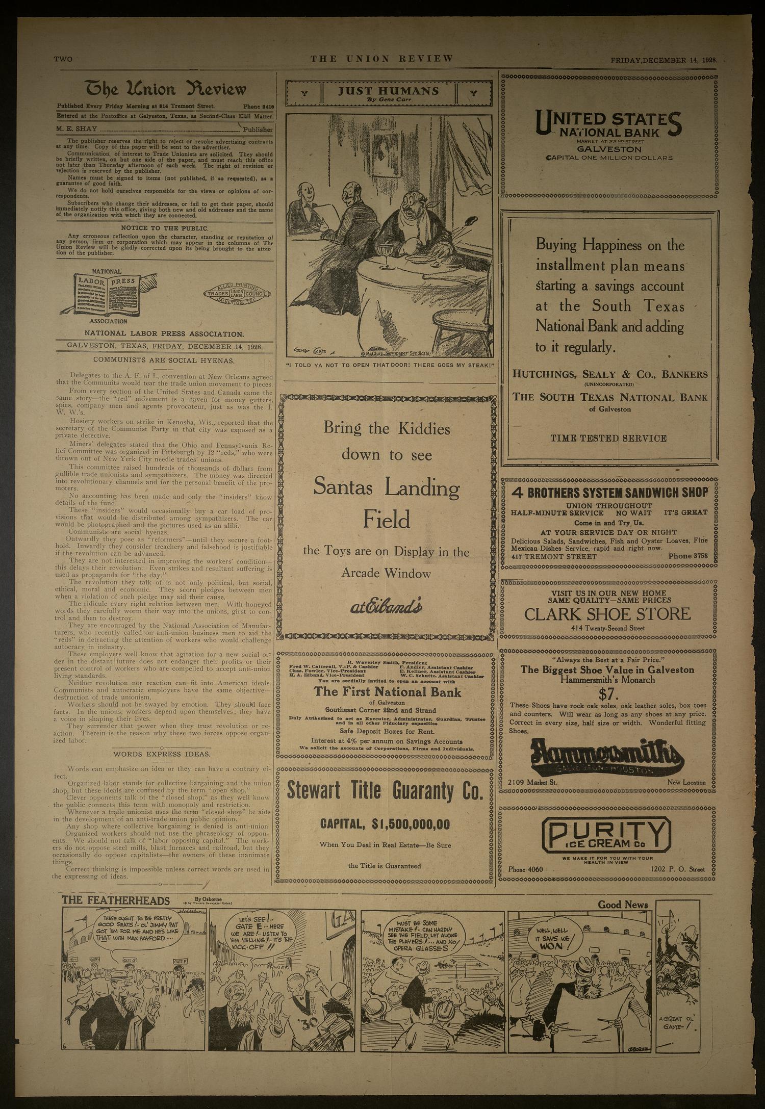 The Union Review (Galveston, Tex.), Vol. 10, No. 31, Ed. 1 Friday, December 14, 1928
                                                
                                                    [Sequence #]: 2 of 6
                                                