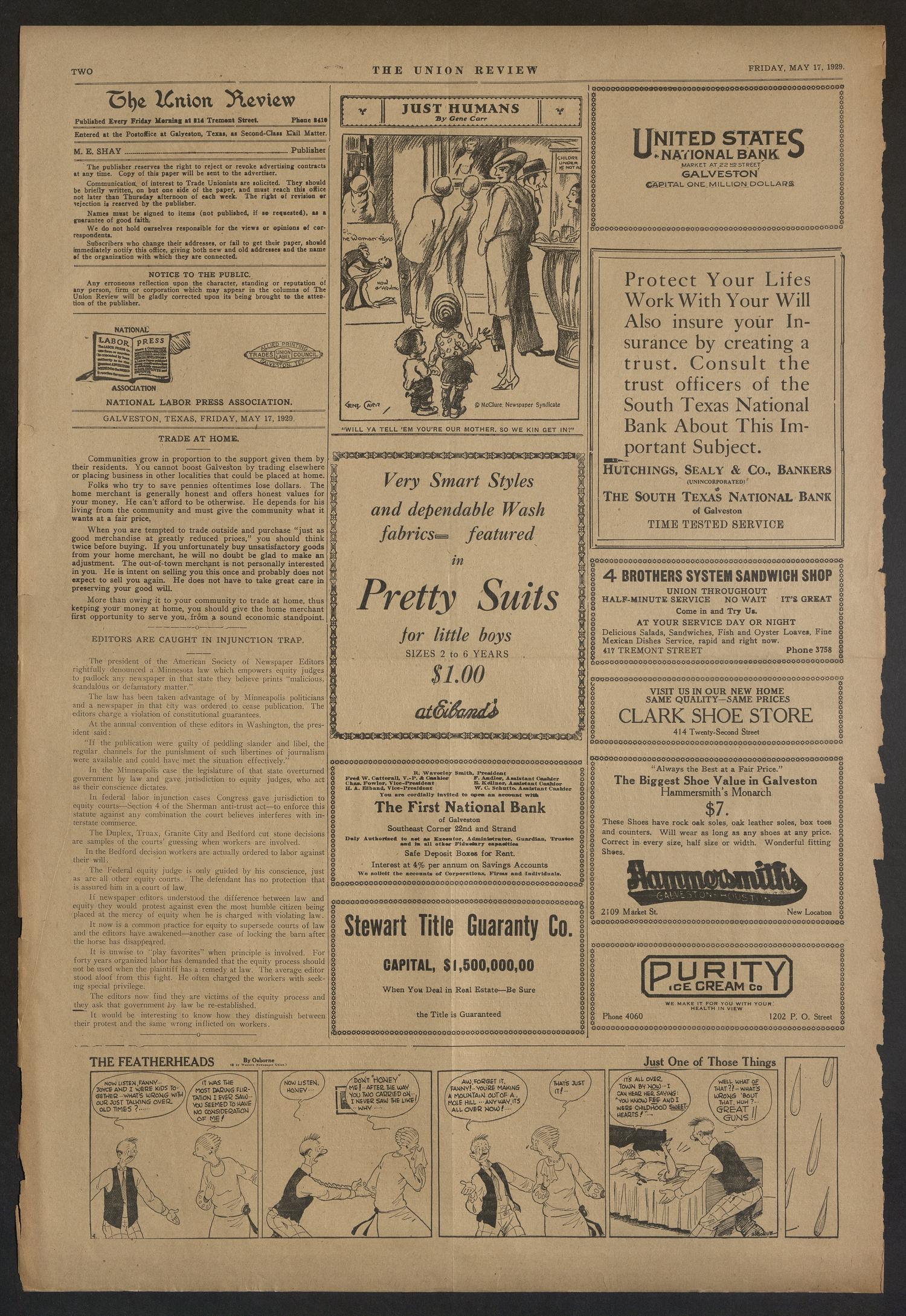 The Union Review (Galveston, Tex.), Vol. 11, No. 1, Ed. 1 Friday, May 17, 1929
                                                
                                                    [Sequence #]: 2 of 4
                                                
