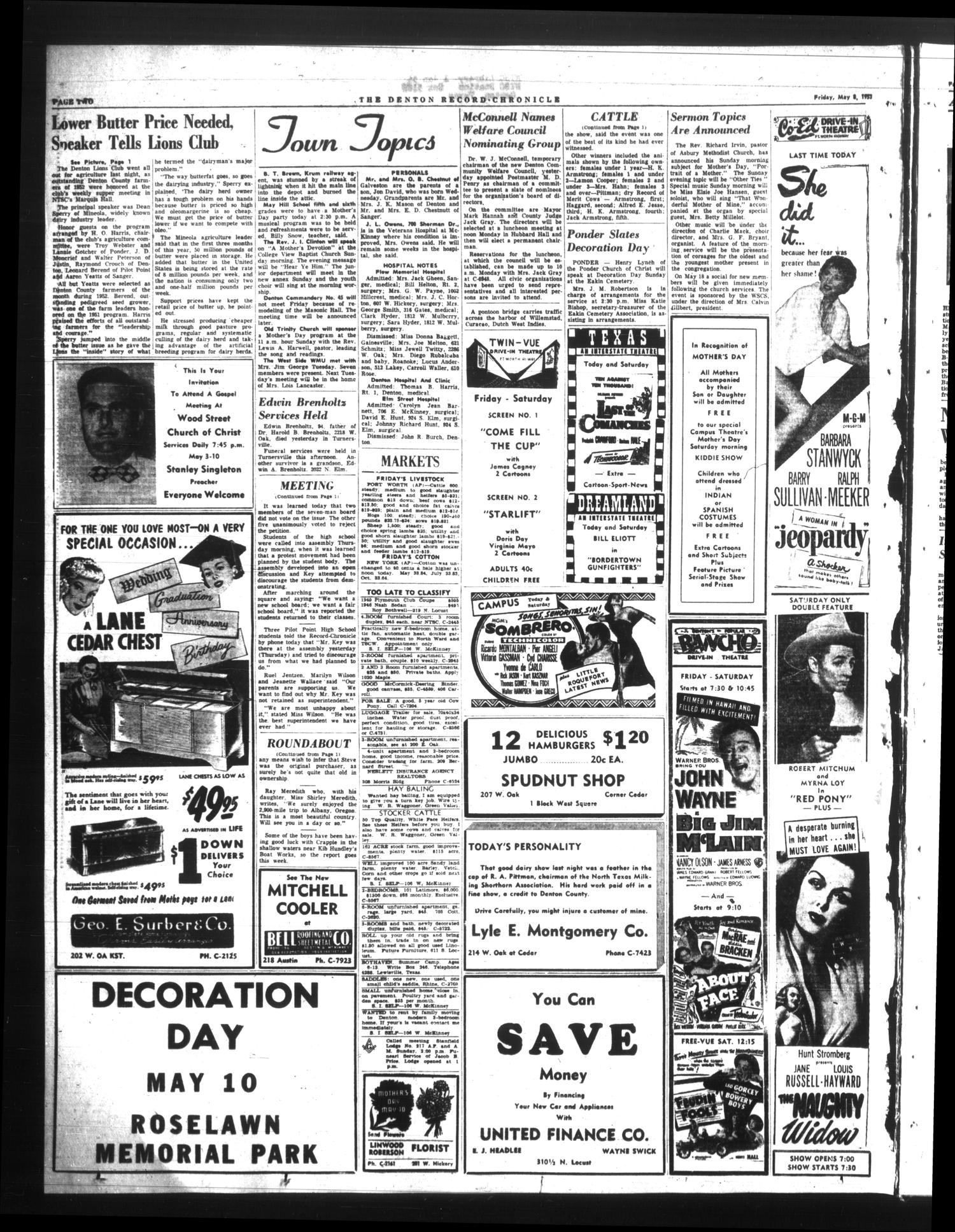 Denton Record-Chronicle (Denton, Tex.), Vol. 50, No. 229, Ed. 1 Friday, May 8, 1953
                                                
                                                    [Sequence #]: 2 of 12
                                                