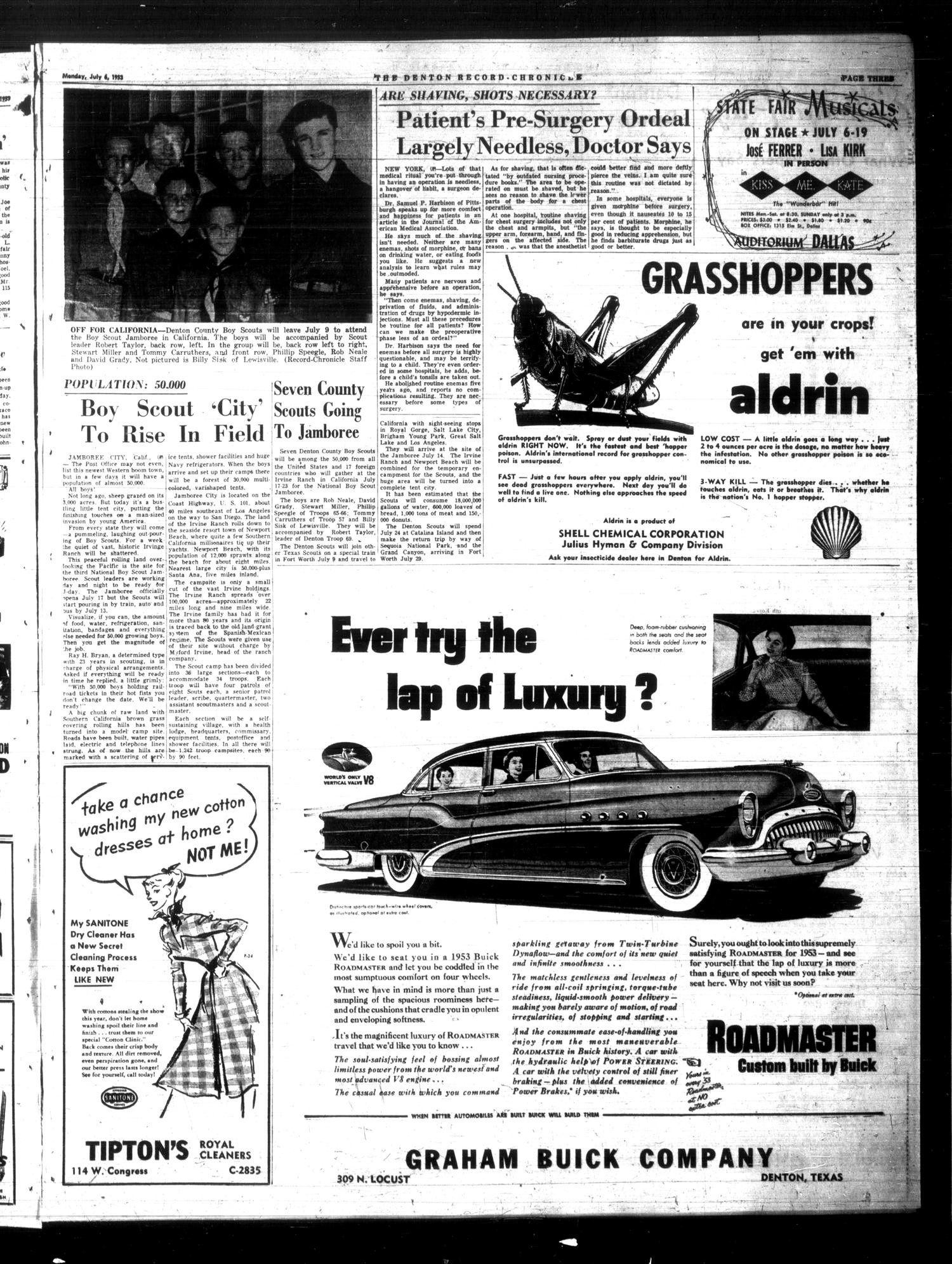 Denton Record-Chronicle (Denton, Tex.), Vol. 50, No. 279, Ed. 1 Monday, July 6, 1953
                                                
                                                    [Sequence #]: 3 of 10
                                                